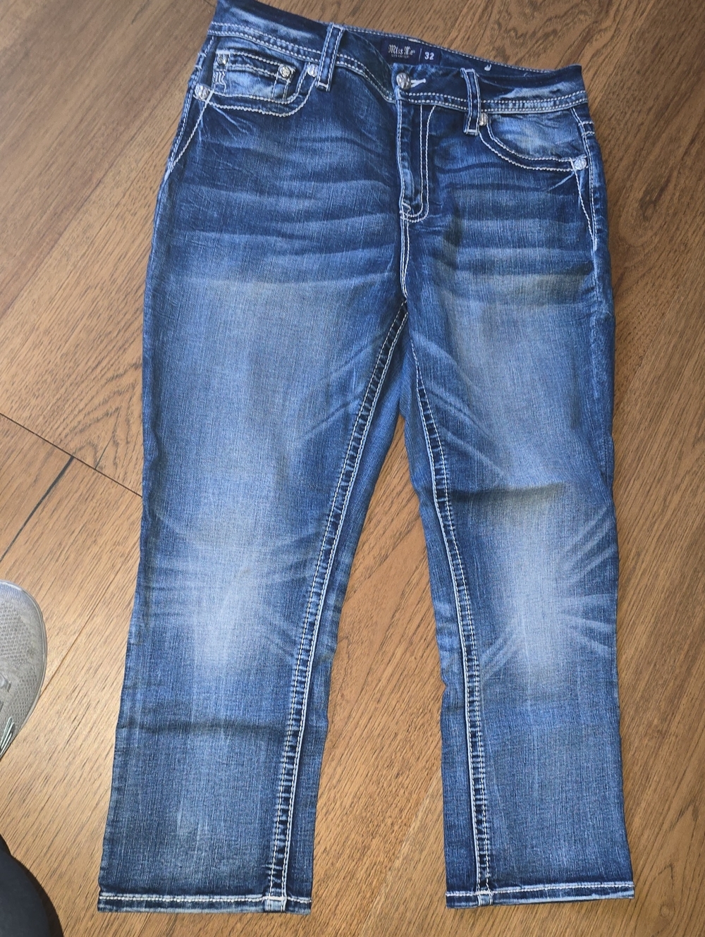 Miss Me Blue Distressed Straight-Leg  Ankle Crop Jeans